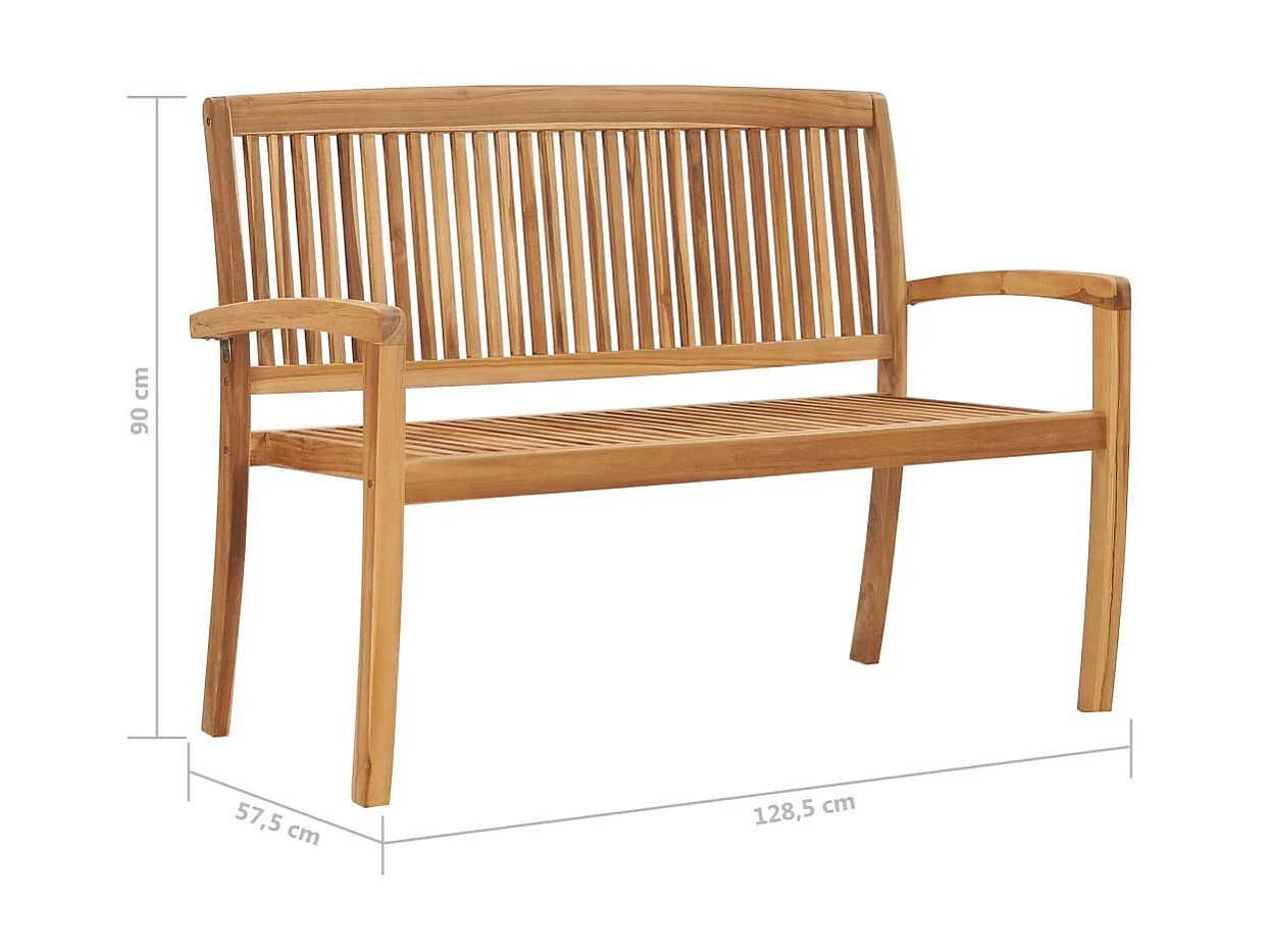 Banc 2 places empilable de jardin 128,5cm Bois de teck solide