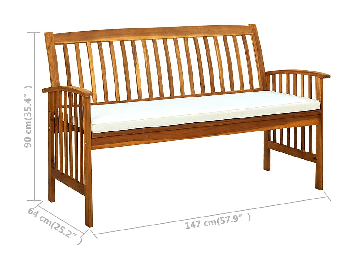 Banc de jardin avec coussin 147cm Bois d'acacia massif