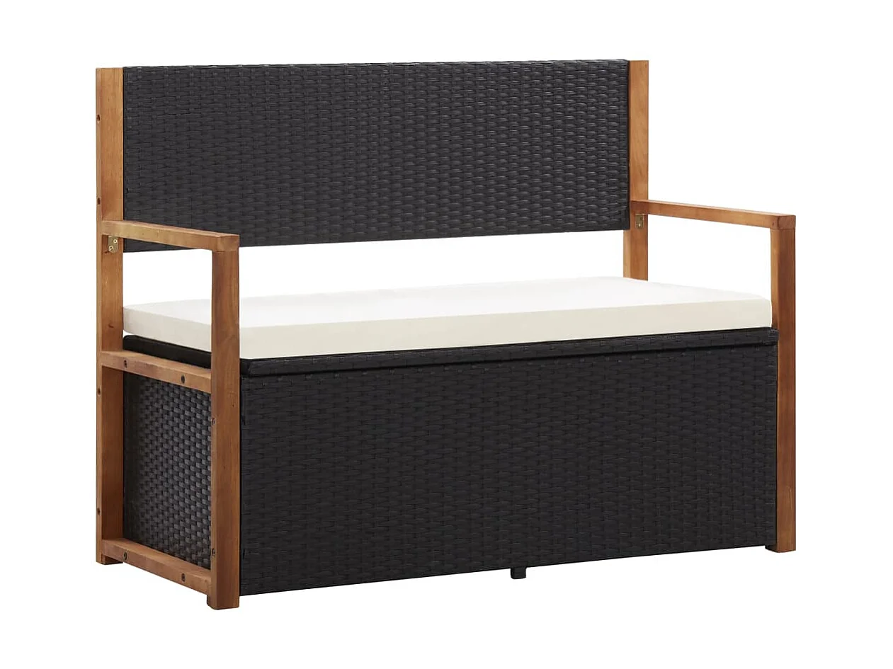 Banc de jardin 110cm Résine tressée et bois d'acacia Noir