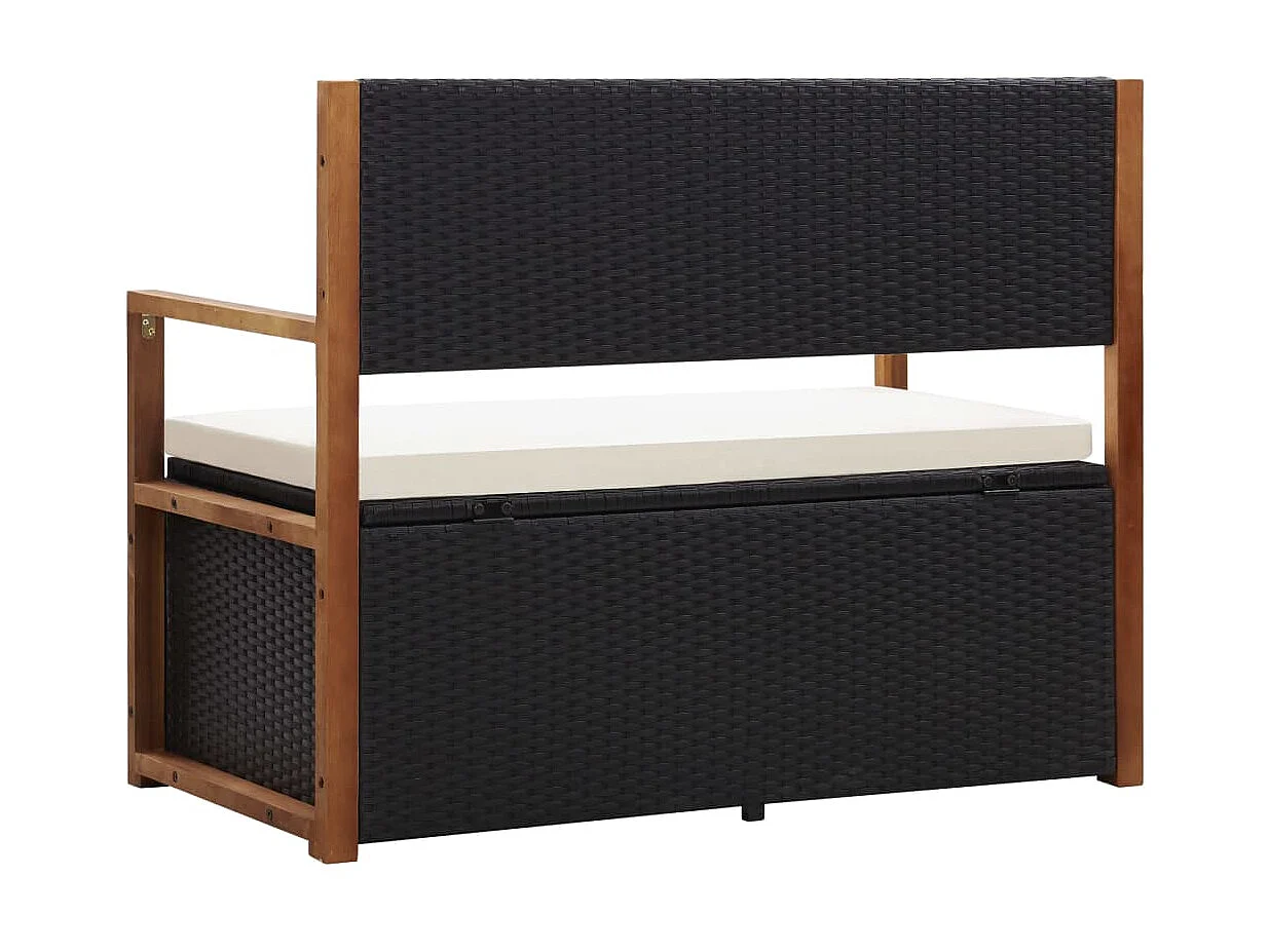 Banc de jardin 110cm Résine tressée et bois d'acacia Noir