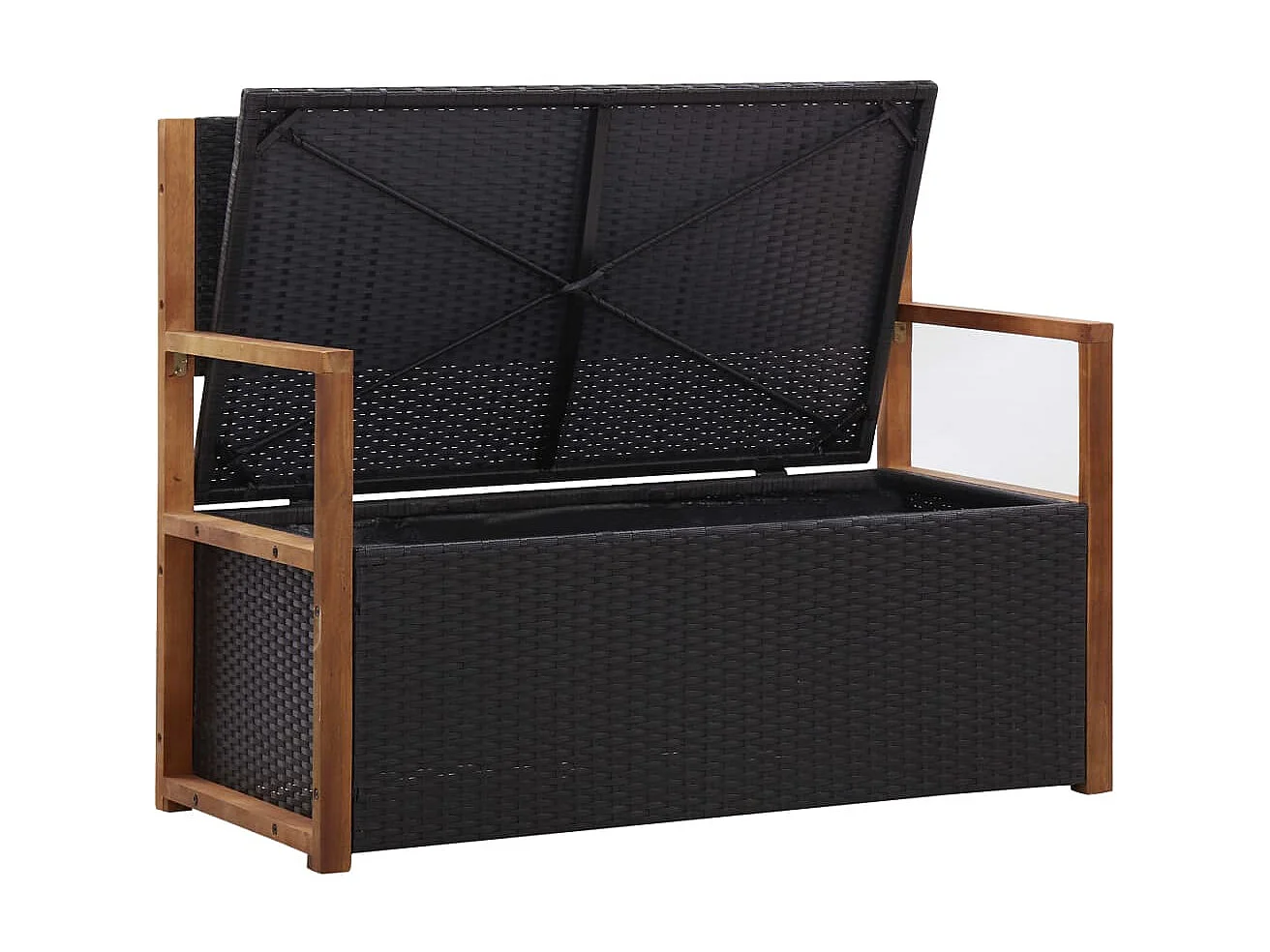 Banc de jardin 110cm Résine tressée et bois d'acacia Noir