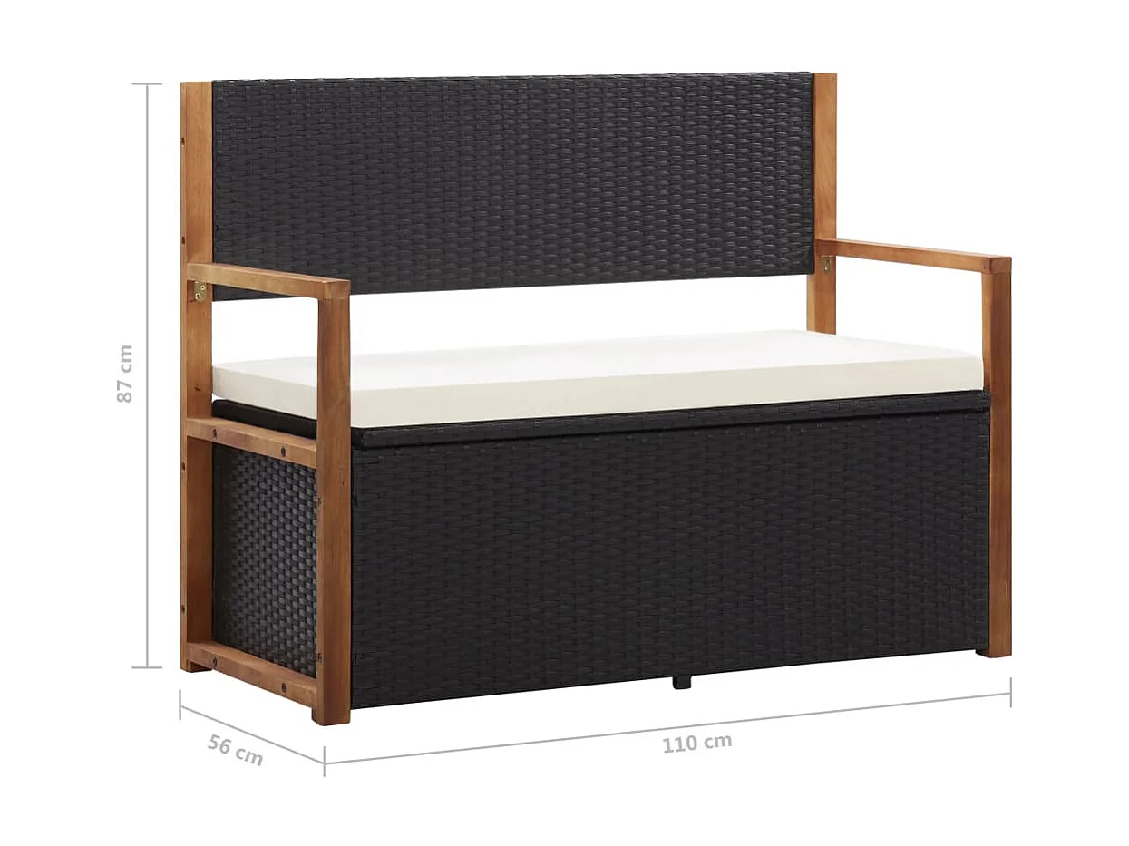 Banc de jardin 110cm Résine tressée et bois d'acacia Noir