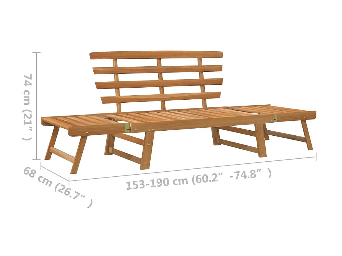 Banc de jardin 2-en-1 190cm Bois solide d'acacia