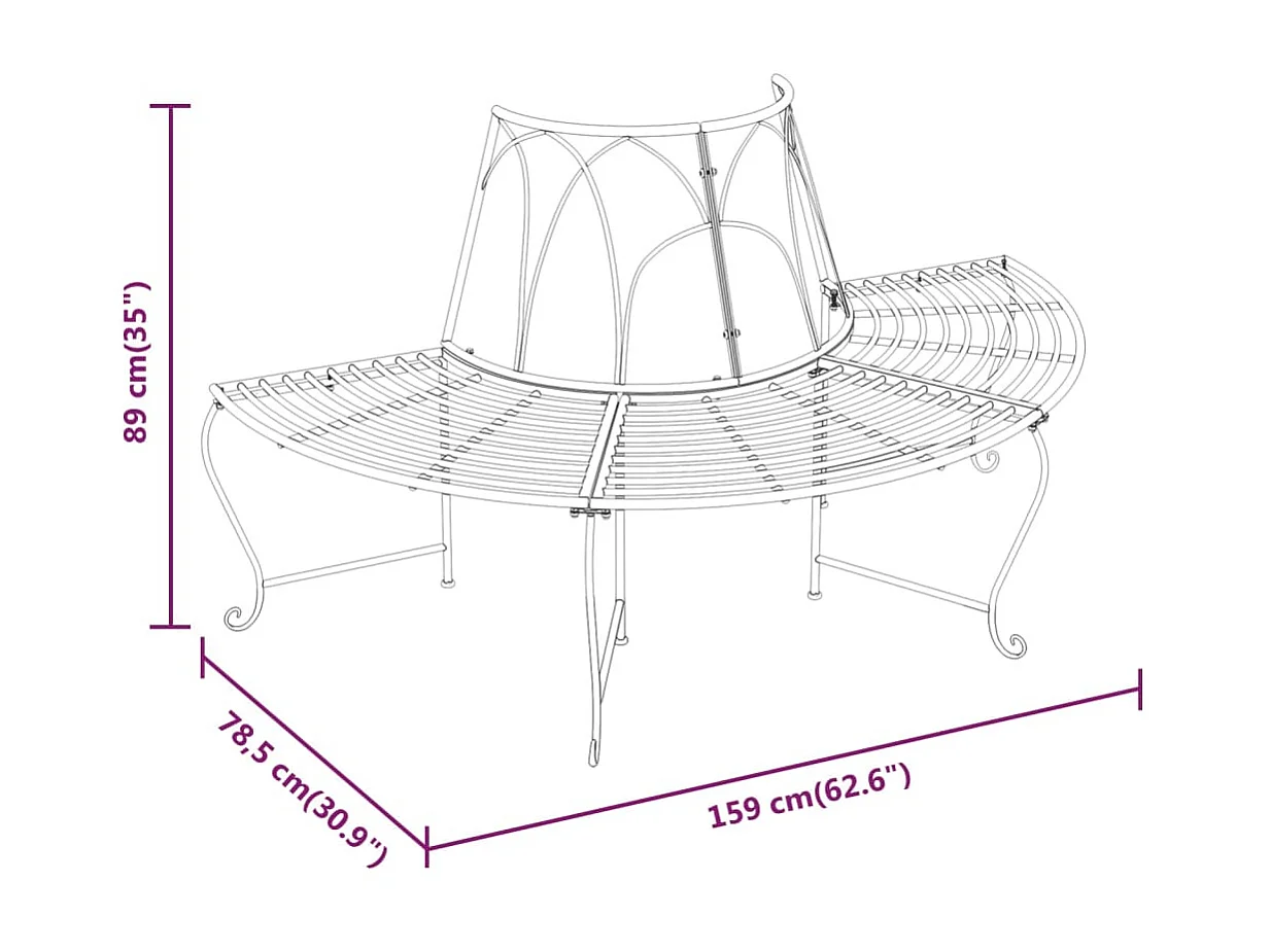 Banc demi-circulaire tour d'arbre Ø159cm Noir Acier