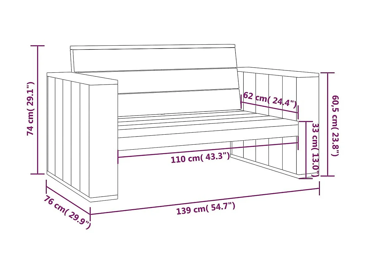 Banc de jardin 139cm Bois de pin imprégné