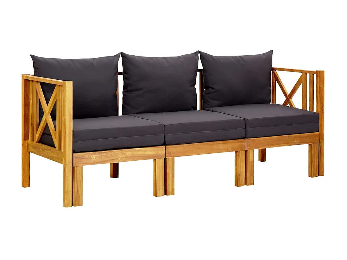 Banc de jardin 3 places et coussins 179cm Bois d'acacia massif 2