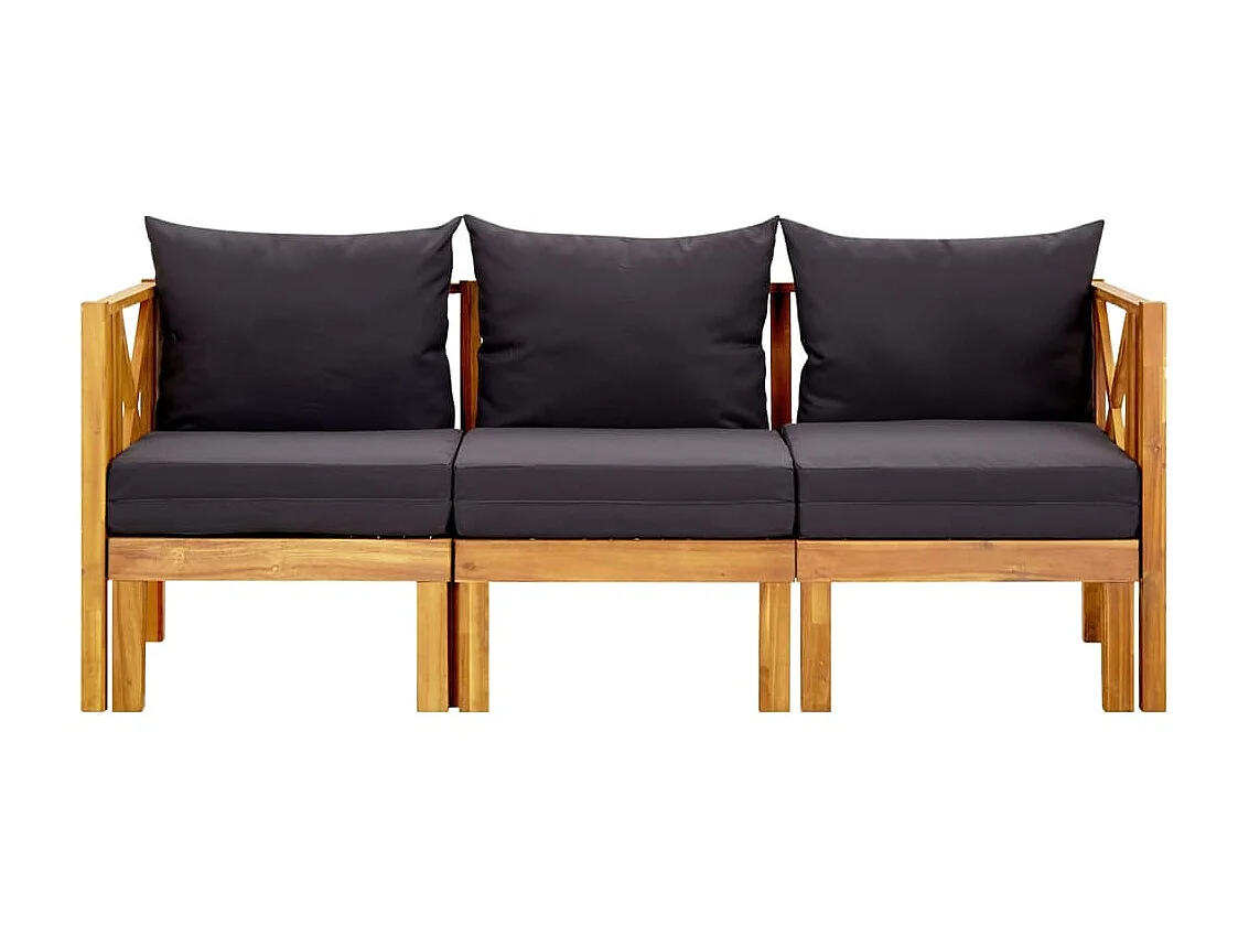 Banc de jardin 3 places et coussins 179cm Bois d'acacia massif 2