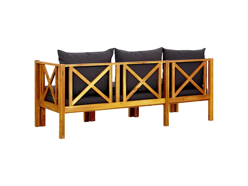 Banc de jardin 3 places et coussins 179cm Bois d'acacia massif 2