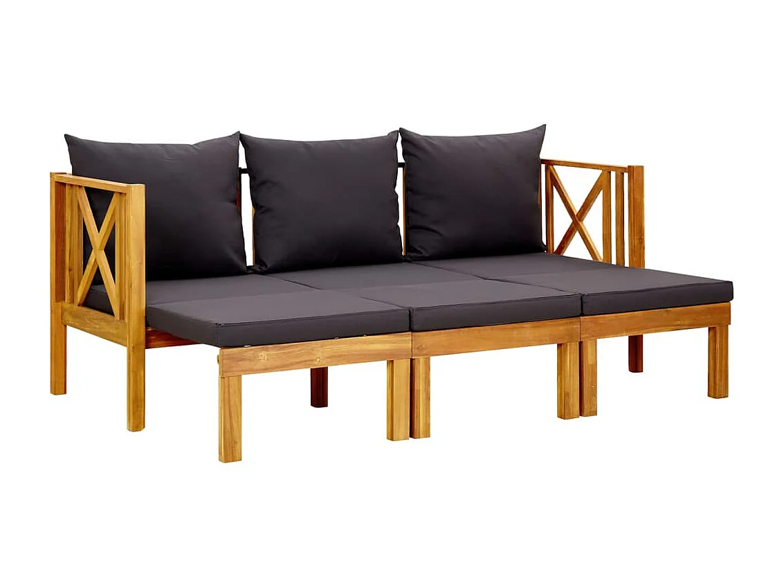 Banc de jardin 3 places et coussins 179cm Bois d'acacia massif 2
