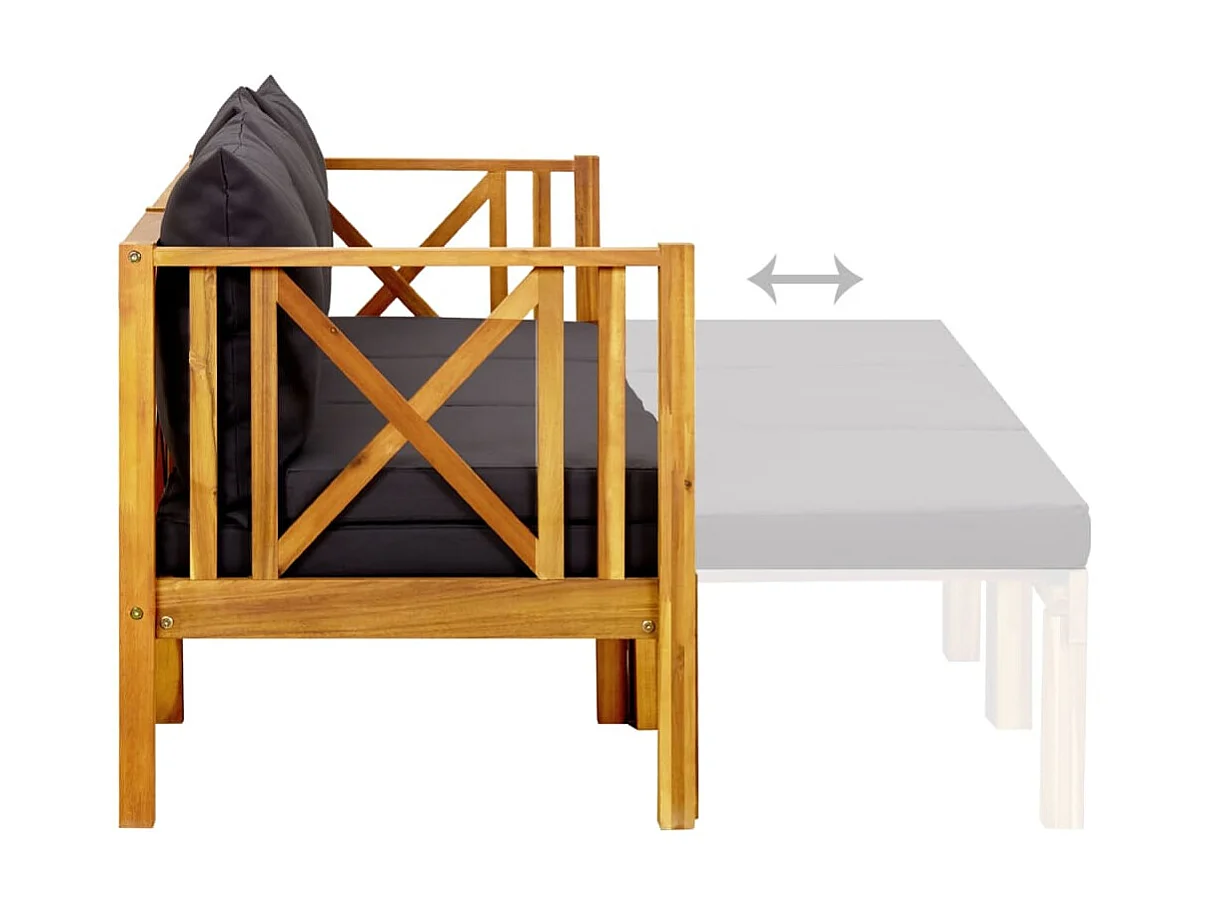 Banc de jardin 3 places et coussins 179cm Bois d'acacia massif 2