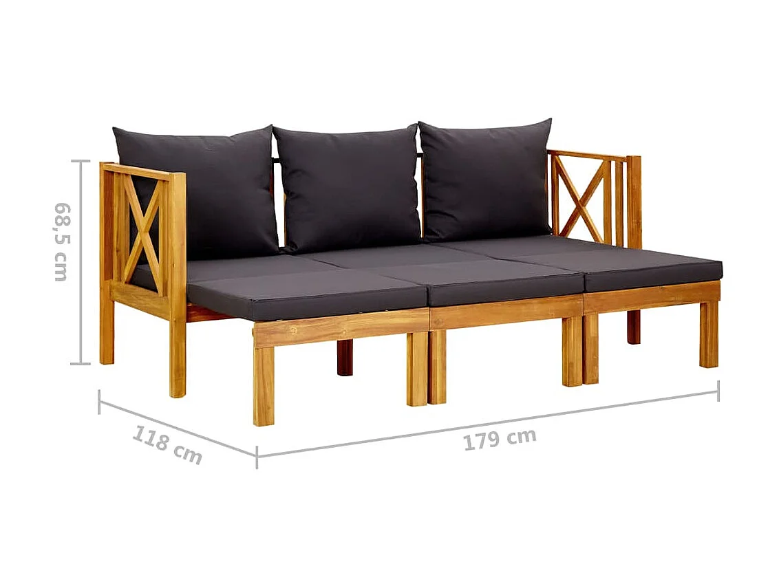 Banc de jardin 3 places et coussins 179cm Bois d'acacia massif 2