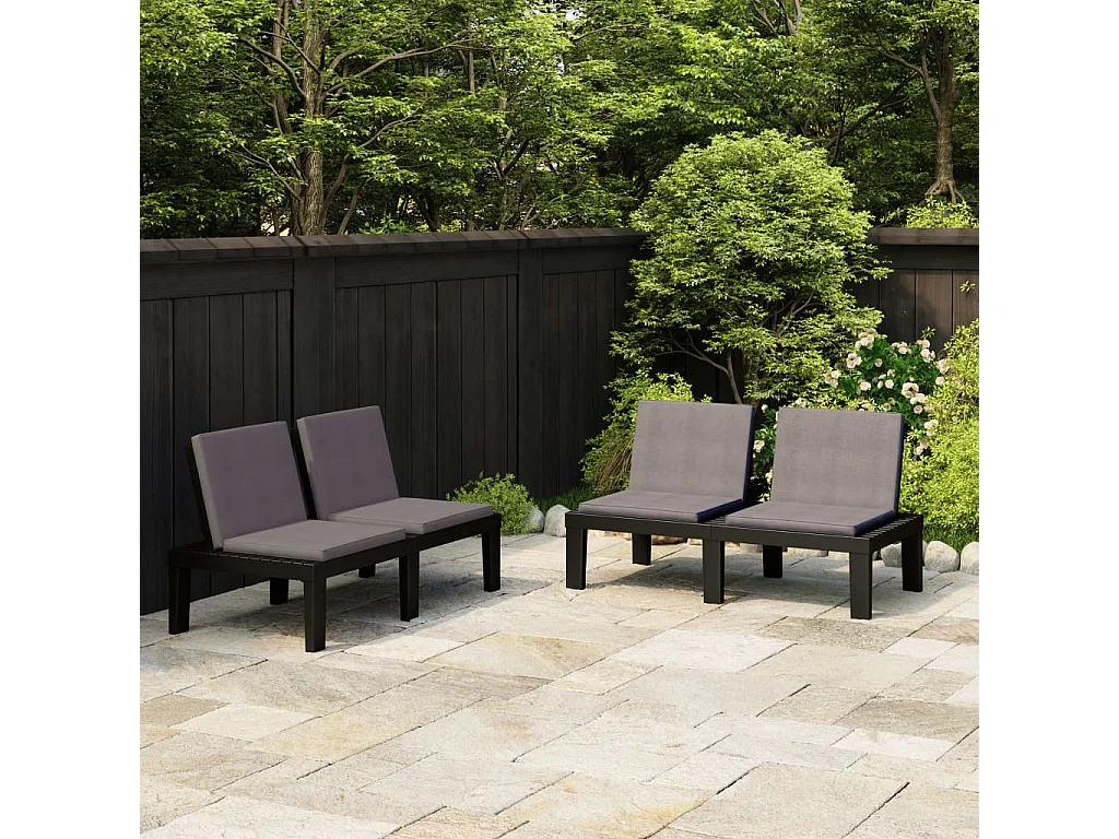 Bancs de salon de jardin avec coussins 2 pcs Plastique Gris