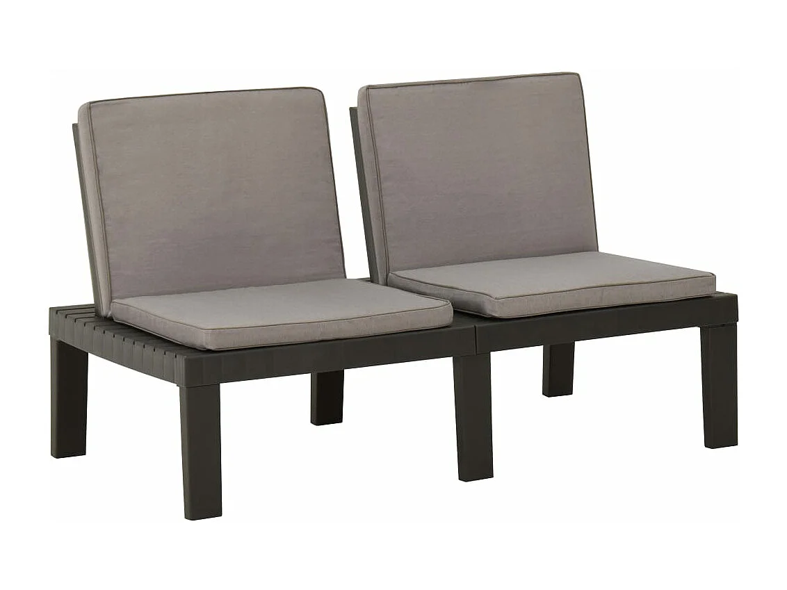 Bancs de salon de jardin avec coussins 2 pcs Plastique Gris