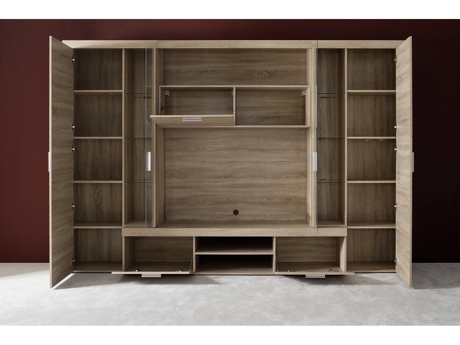 Meuble TV + LED inclus - Mélaminé - Naturel - 291 - 197 - 41 cm