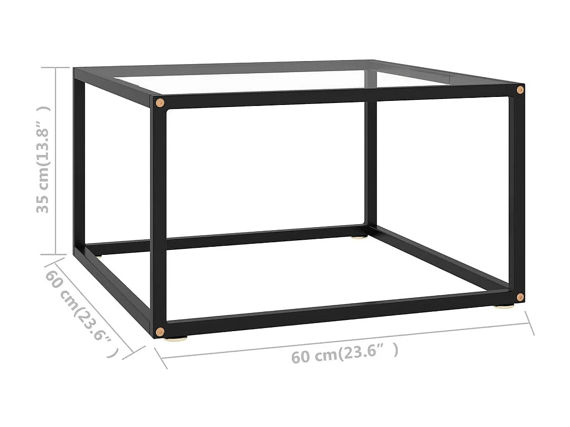 Salontafel met gehard glas 60x60x35 cm zwart