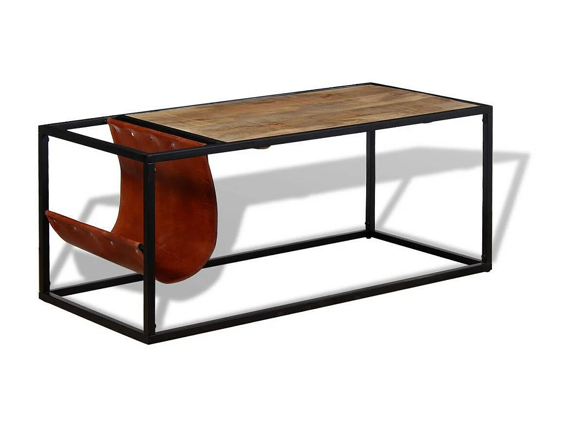 Table basse avec porte-revues Cuir véritable 110 x 50x45