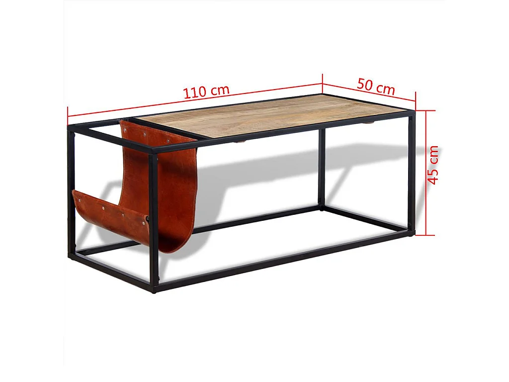 Table basse avec porte-revues Cuir véritable 110 x 50x45