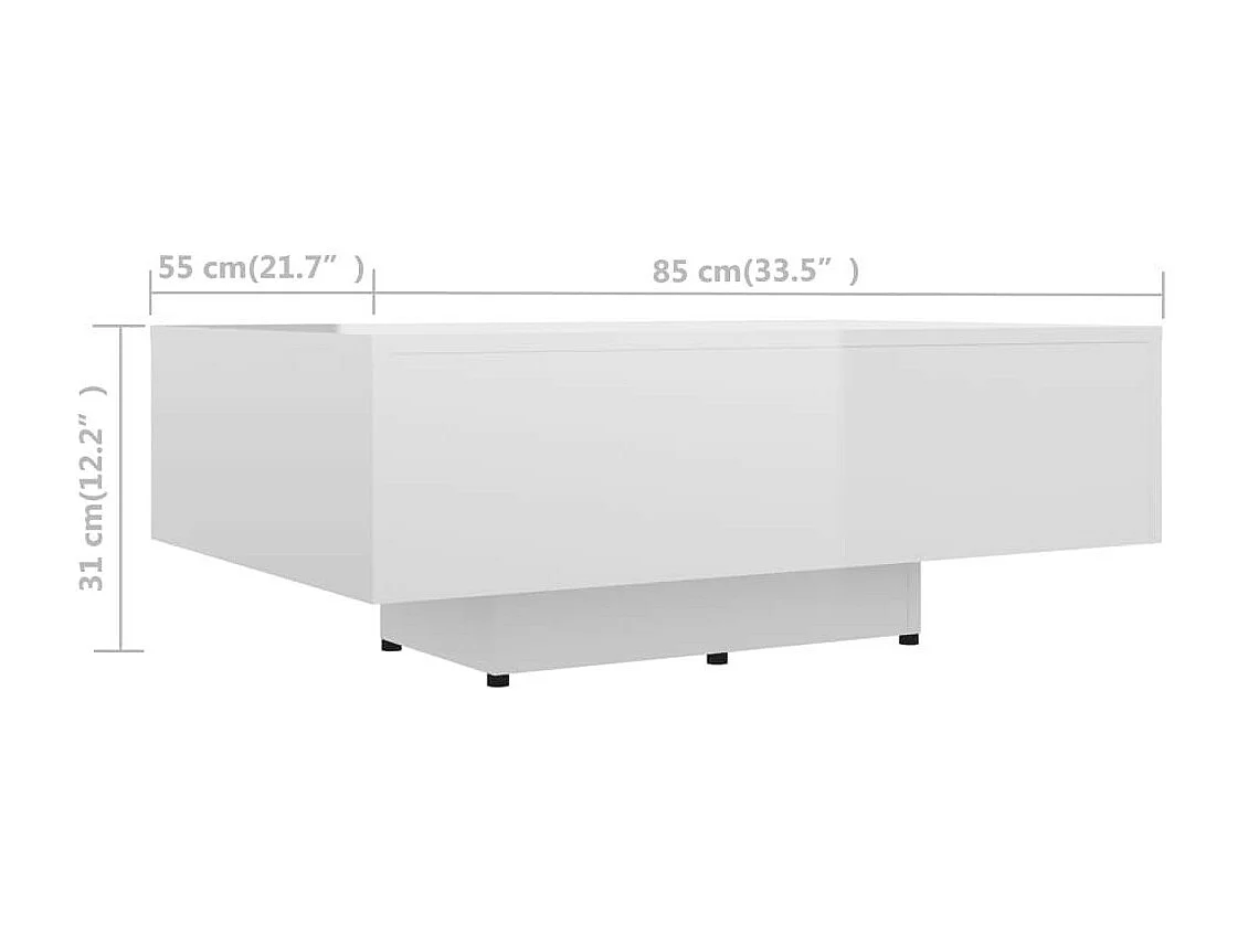 Salontafel 85x55x31 cm spaanplaat hoogglans wit