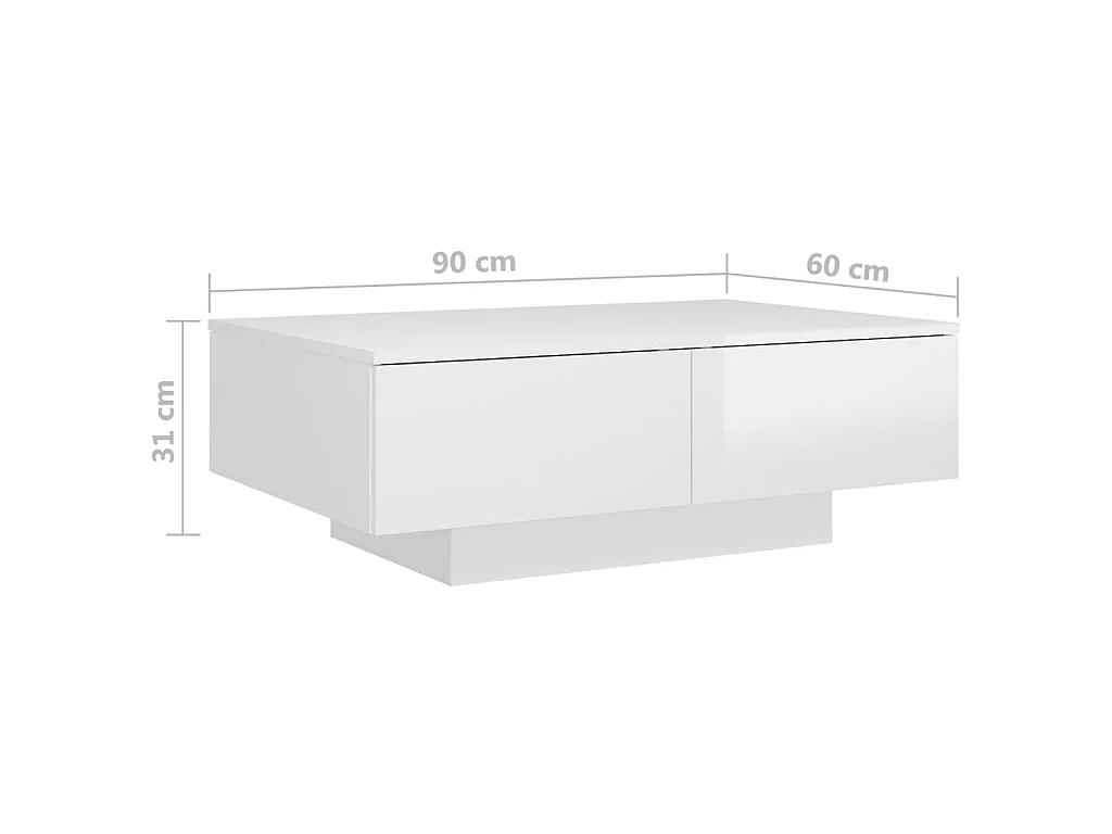 Table basse Blanc brillant 90x60x31 Leva
