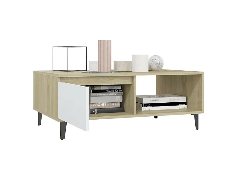 Table basse Blanc et chêne sonoma 90x60x35 2