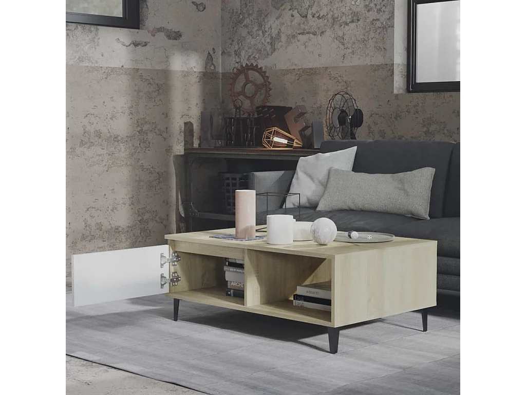 Table basse Blanc et chêne sonoma 90x60x35 2