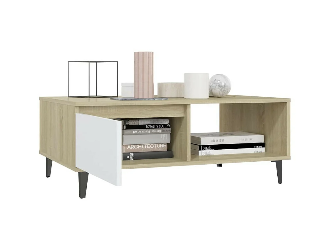 Table basse Blanc et chêne sonoma 90x60x35 2