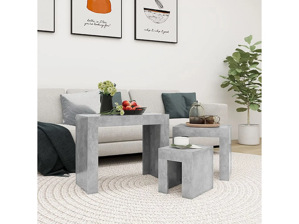 Tables basses gigognes 3 pcs Gris béton