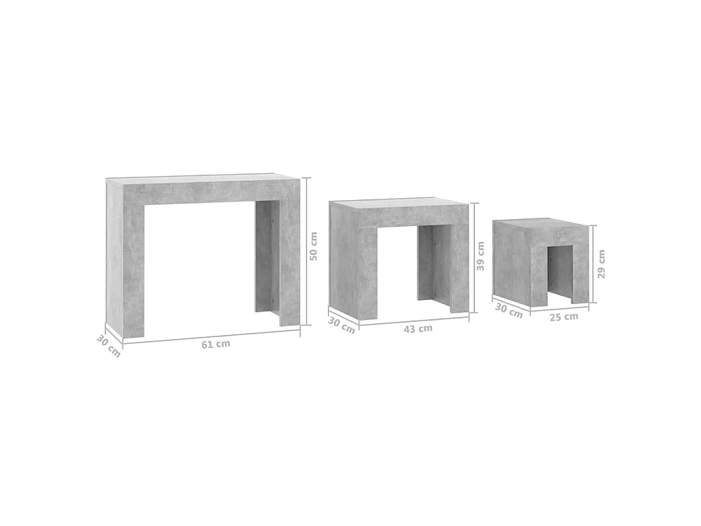 Tables basses gigognes 3 pcs Gris béton