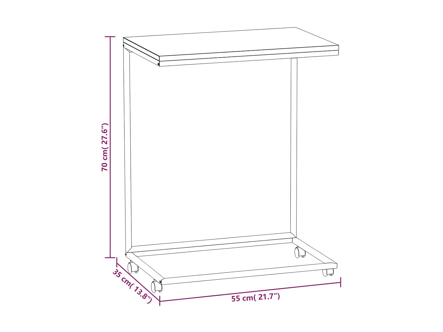 Table d'appoint avec roues Blanc 55x35x70 Bois d'ingénierie