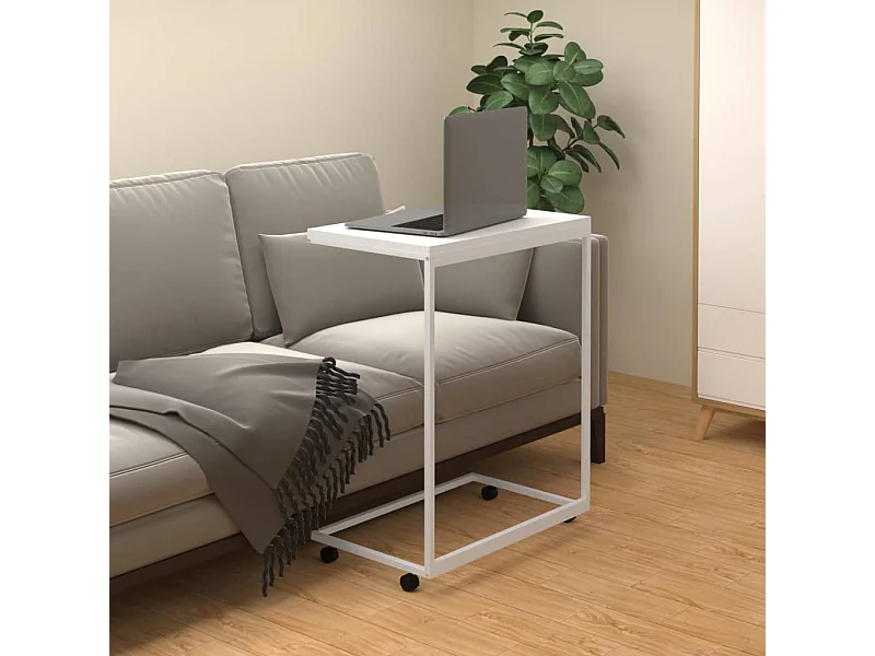 Table d'appoint avec roues Blanc 55x35x70 Bois d'ingénierie