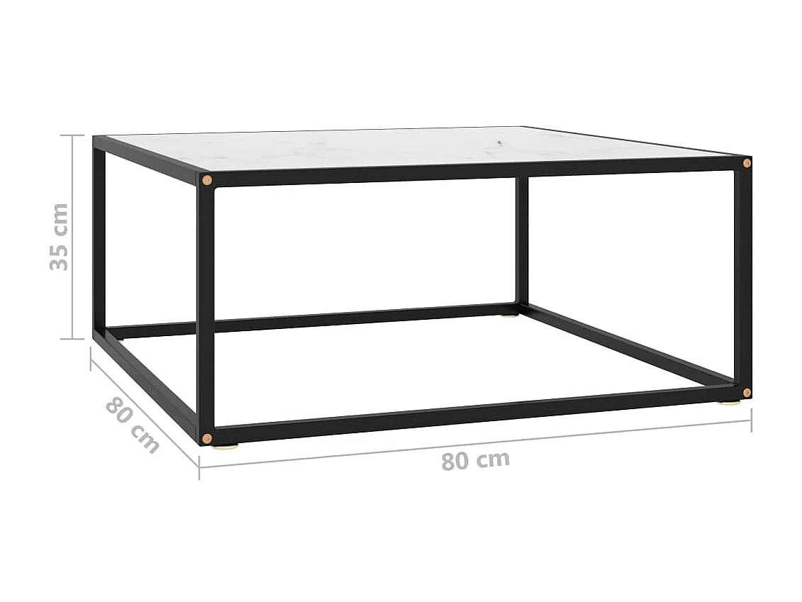 Table basse Noir avec verre marbre blanc 80x80x35