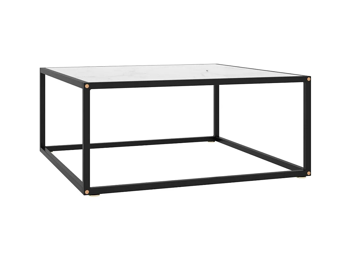 Table basse Noir avec verre marbre blanc 80x80x35