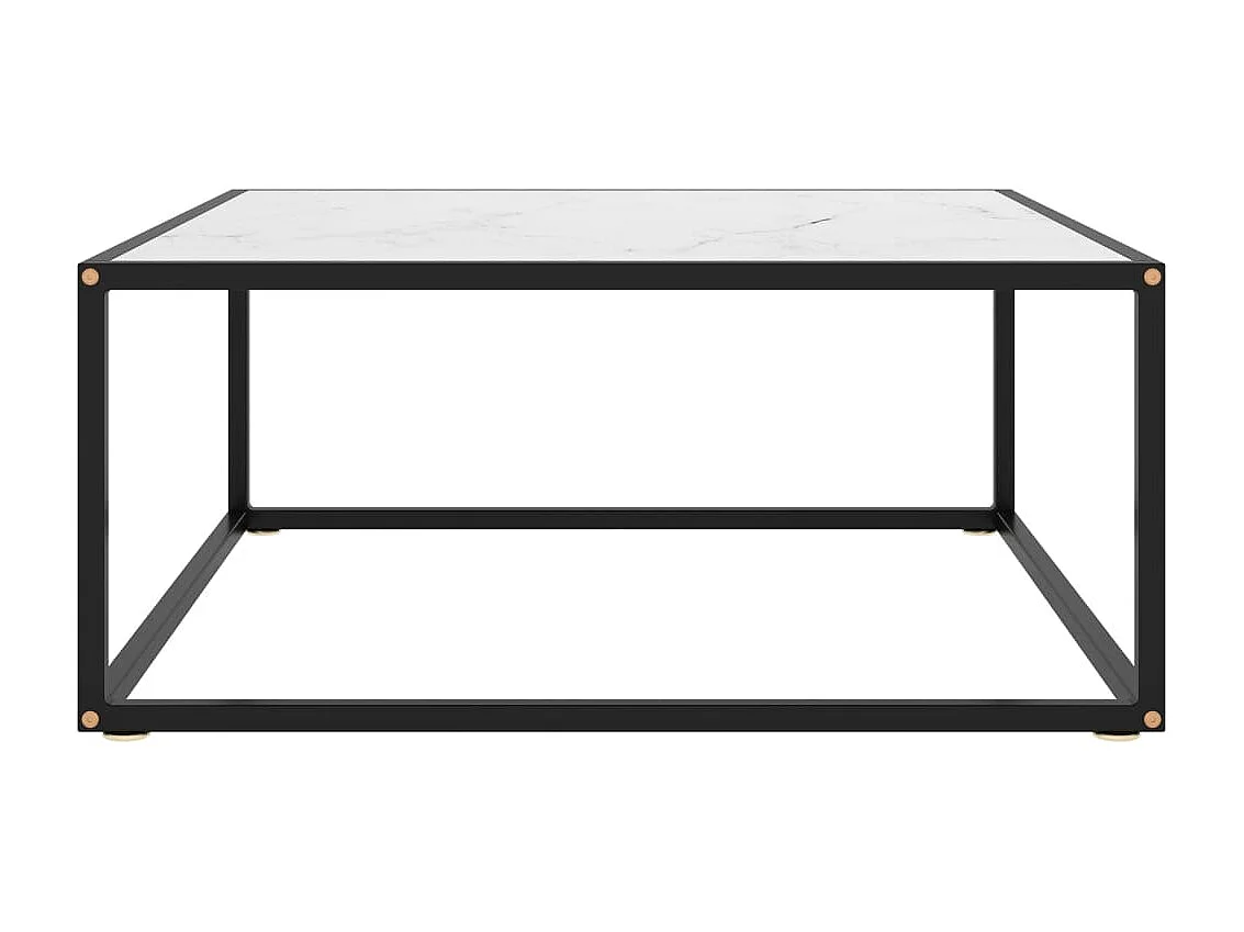 Table basse Noir avec verre marbre blanc 80x80x35