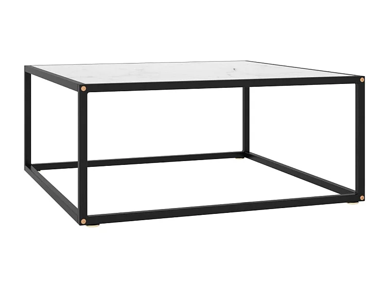 Table basse Noir avec verre marbre blanc 80x80x35