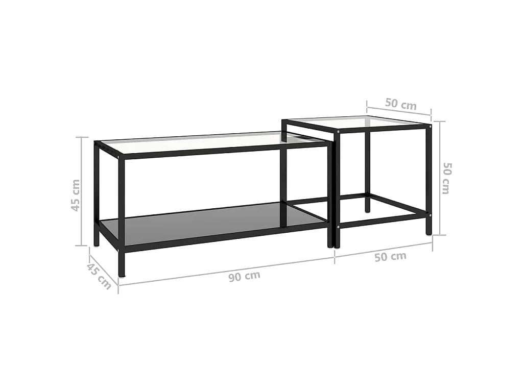 Tables à thé 2 pcs Verre trempé Noir