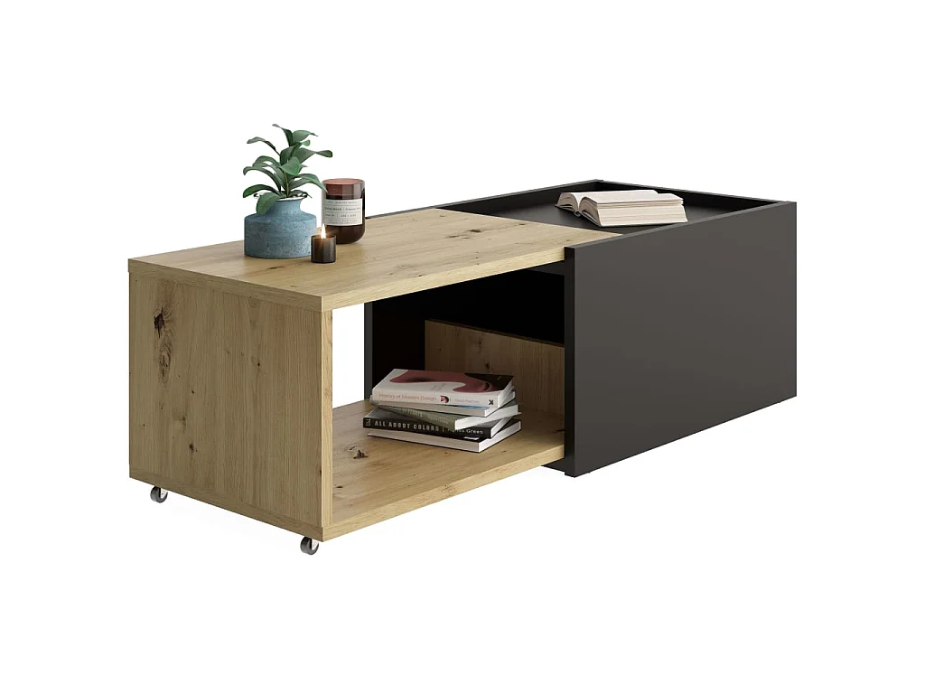 FMD Table basse extensible Chêne artisanal et noir