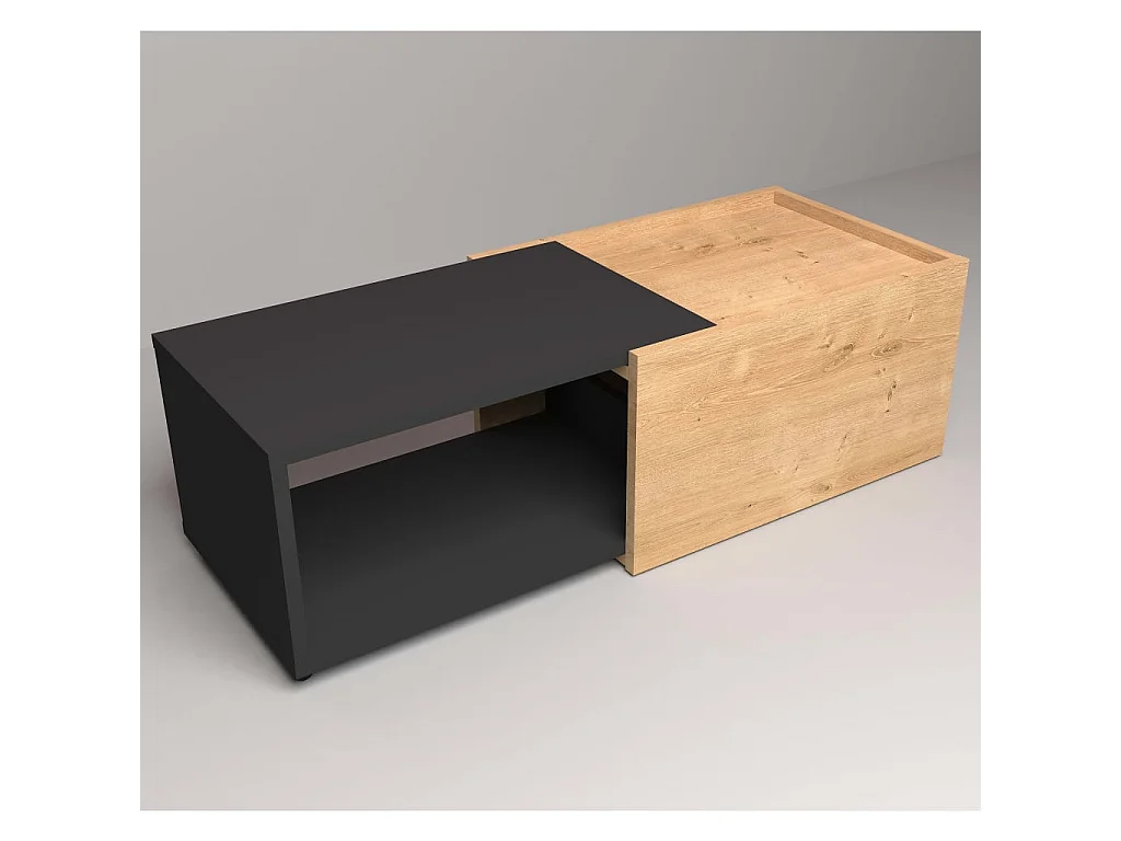 FMD Table basse extensible Chêne artisanal et noir