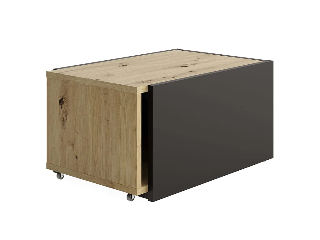 FMD Table basse extensible Chêne artisanal et noir