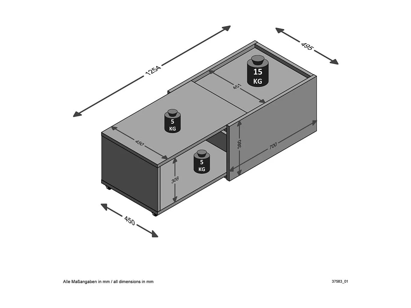 FMD Table basse extensible Chêne artisanal et noir
