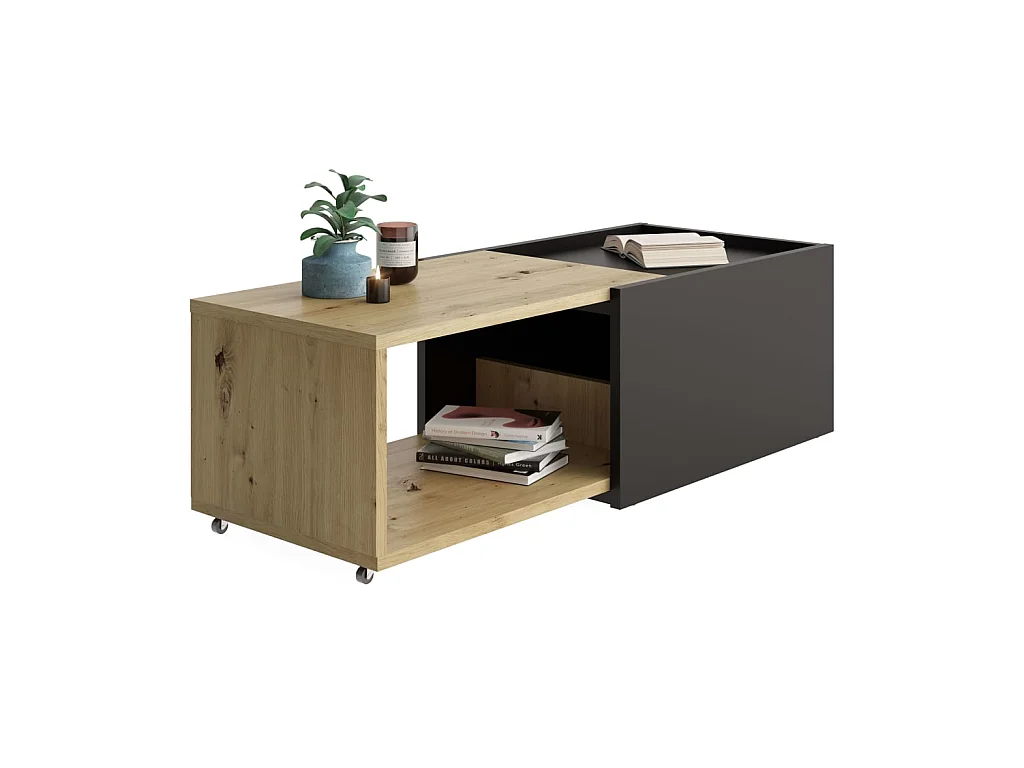 FMD Table basse extensible Chêne artisanal et noir