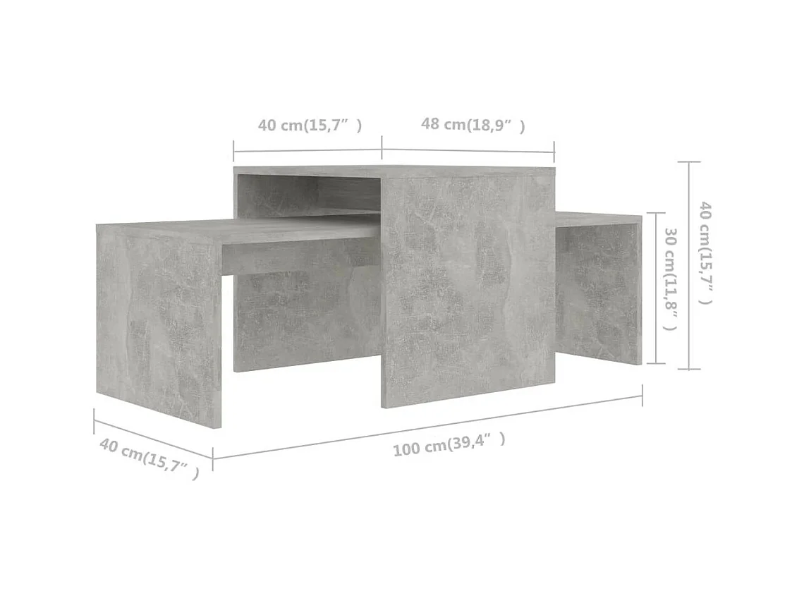 Ensemble de tables basses Gris béton 100x48x40