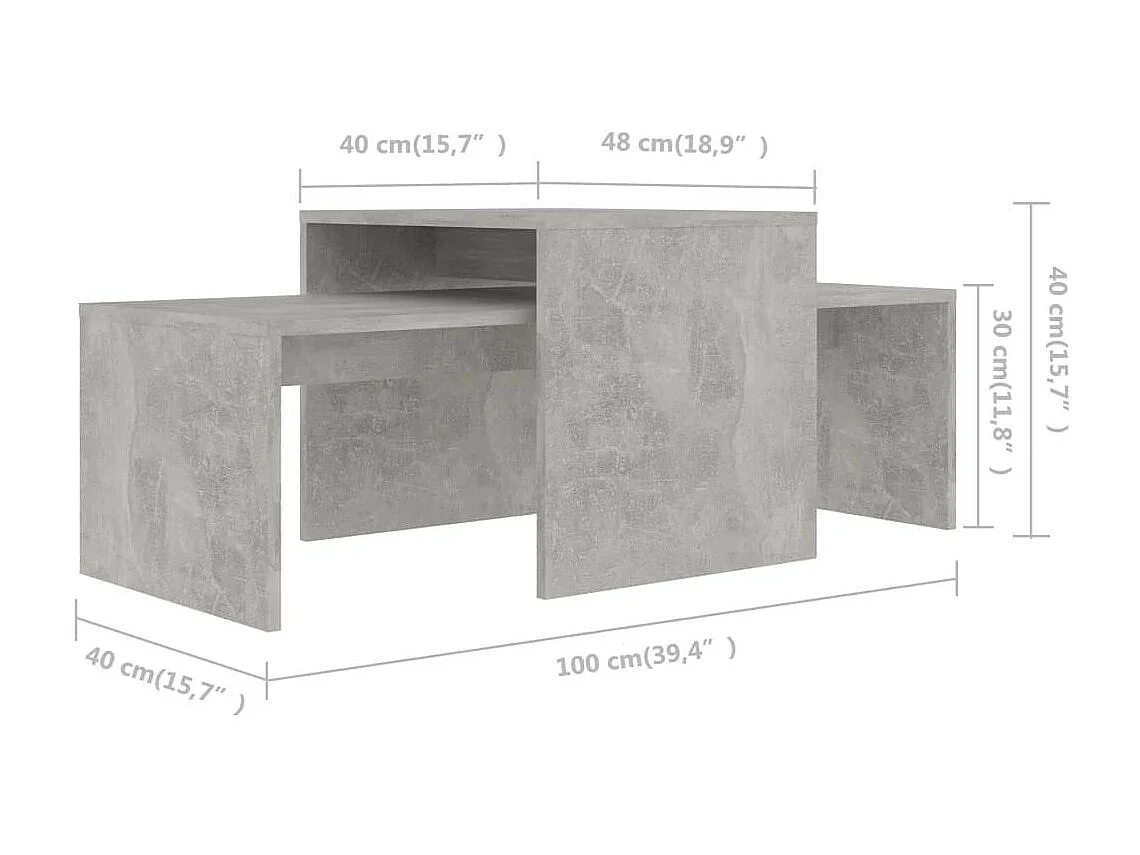 Ensemble de tables basses Gris béton 100x48x40