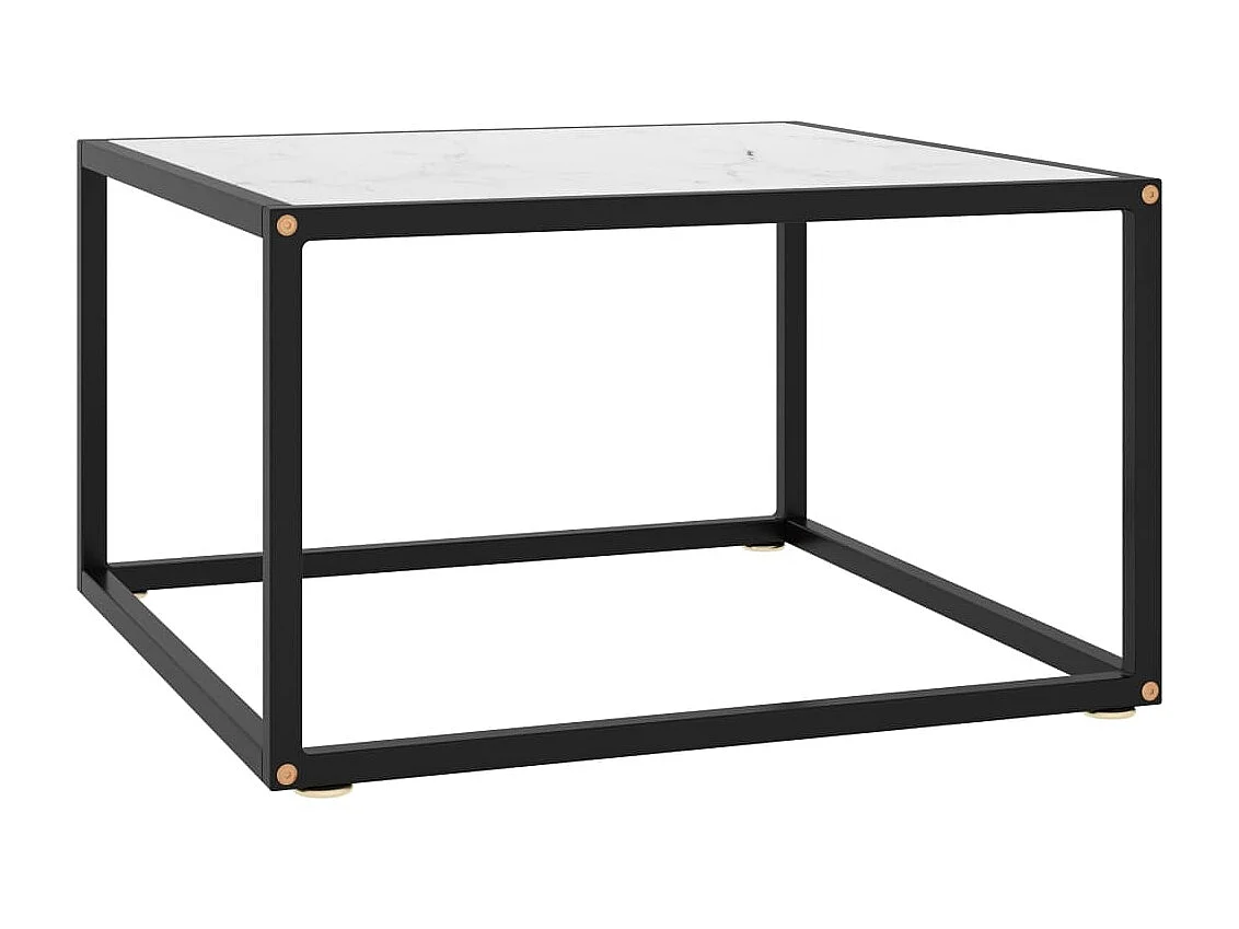 Table basse Noir avec verre marbre blanc 60x60x35