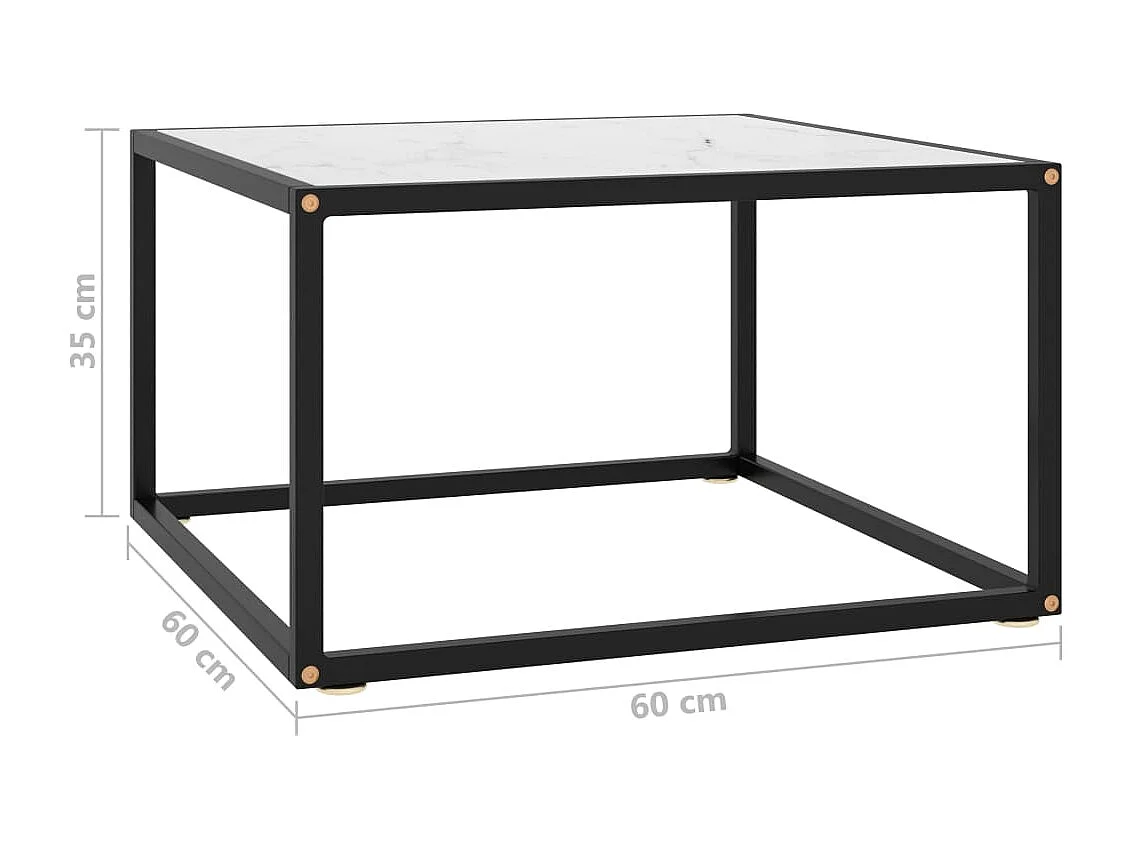 Table basse Noir avec verre marbre blanc 60x60x35