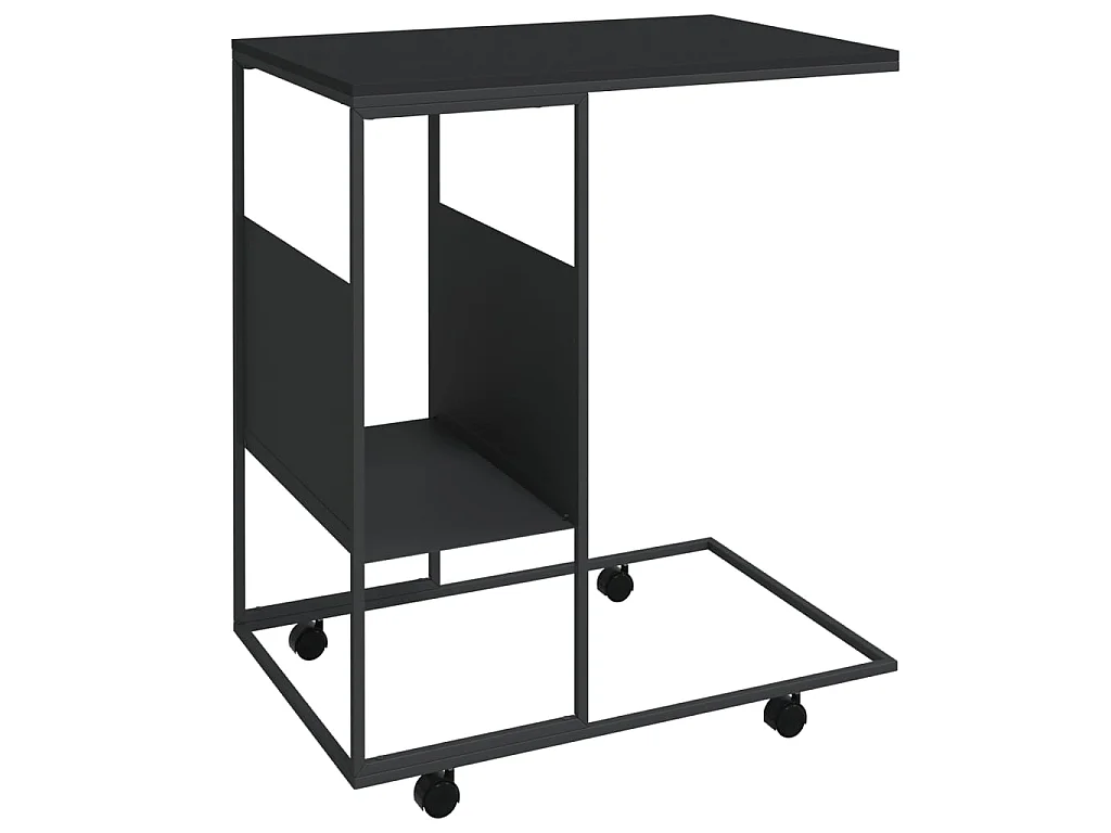 Table d'appoint avec roues Noir 55x36x63,5 Bois d'ingénierie