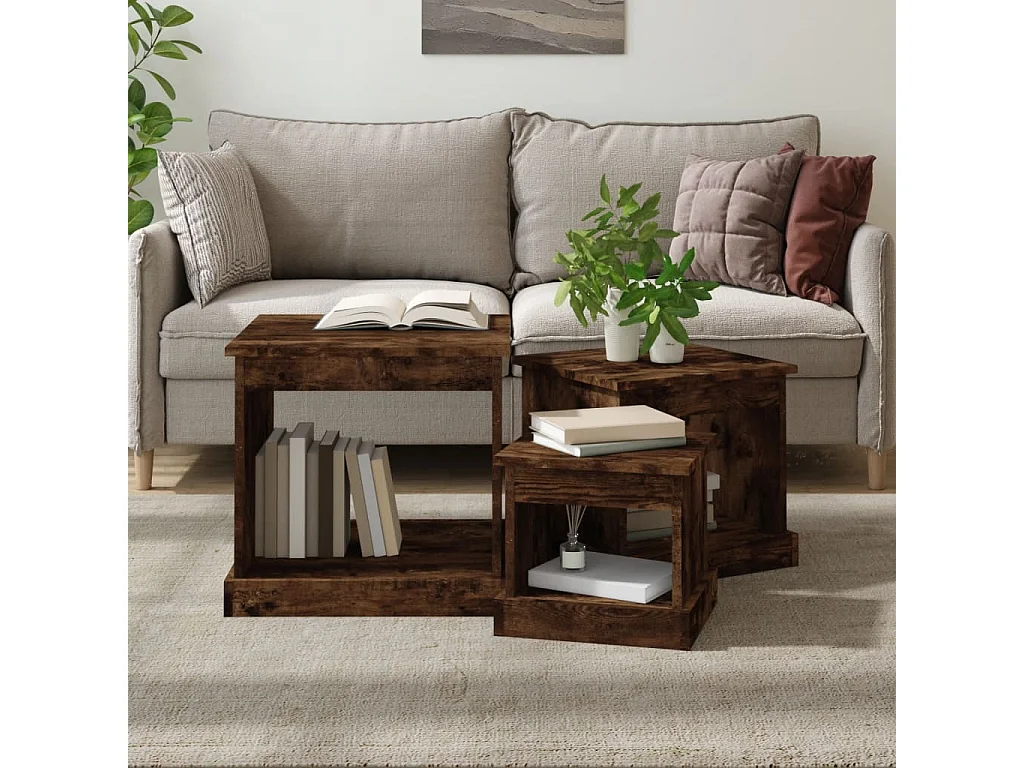 Tables gigognes 3 pcs chêne fumé bois d'ingénierie