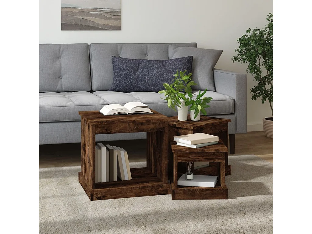 Tables gigognes 3 pcs chêne fumé bois d'ingénierie