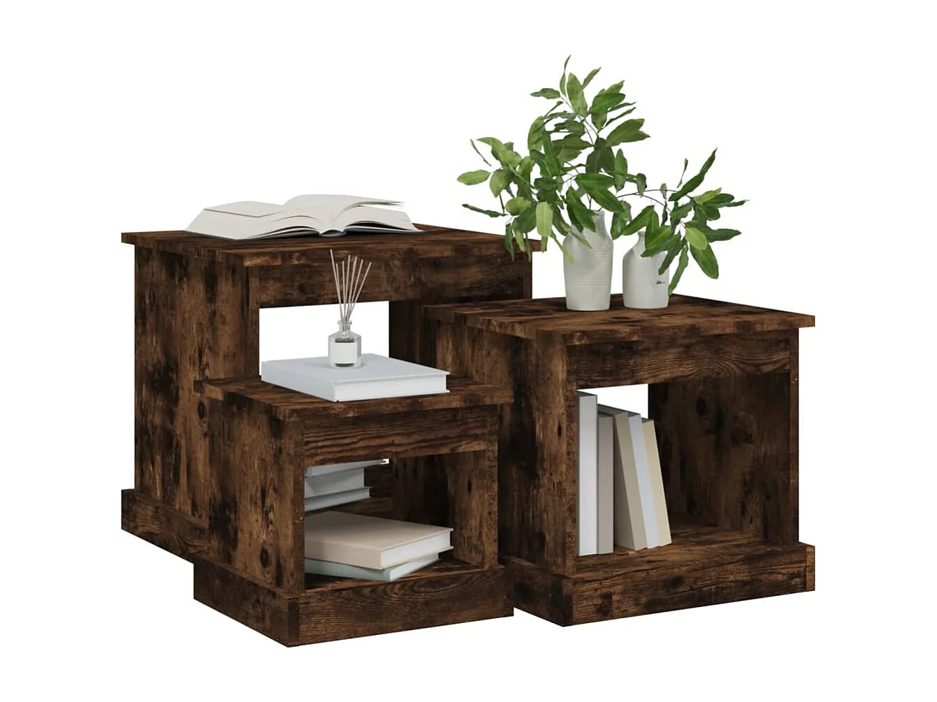 Tables gigognes 3 pcs chêne fumé bois d'ingénierie