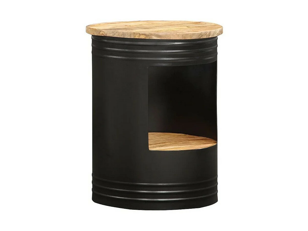 Table basse ronde manguier massif clair et métal noir Liaish