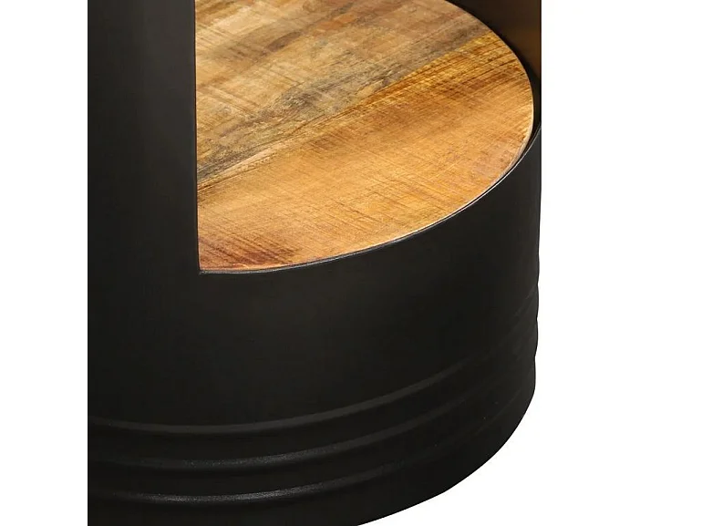 Table basse ronde manguier massif clair et métal noir Liaish